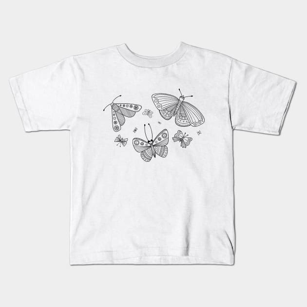 Butterflies line art black Kids T-Shirt by yuliia_bahniuk